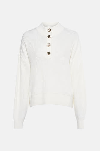 Pull-over blanc de VILA® avec des manches longues et un col subtil, vu par derrière.