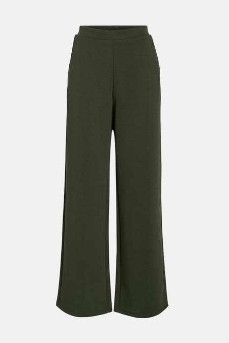 Pantalon vert de VILA, avec des jambes larges et une texture lisse.
