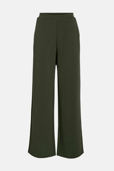 Pantalon vert de VILA, avec des jambes larges et une texture lisse.