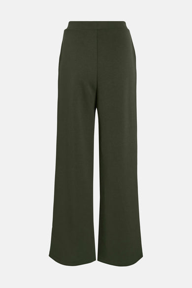 Groene broek van VILA, met wijde pijpen en een effen textuur.
