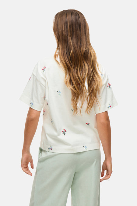 VIMONIE FLOWER EMB S/S O-NECK