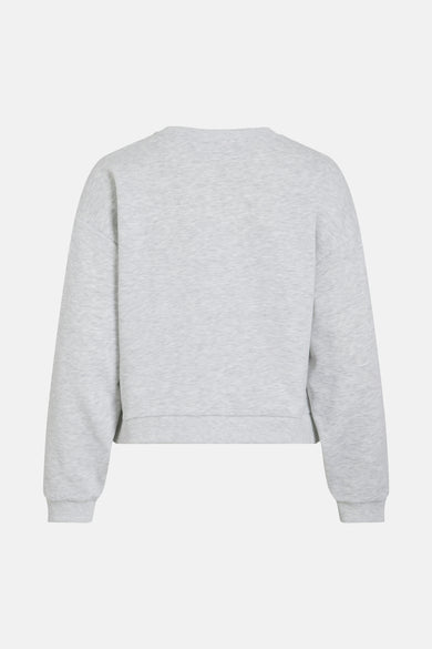 Grijze sweater van VILA®, effen stof, lange mouwen en ronde hals, achteraanzicht.
