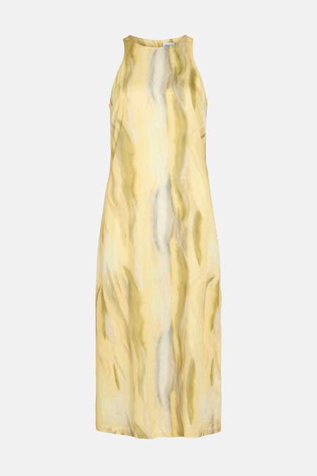 Jupe sans manches VILA®, avec une impression abstraite jaune et verte.