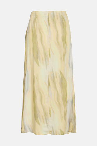 Jaune, jupe longue de VILA® avec un motif abstrait et aquarelé en verts et jaunes.