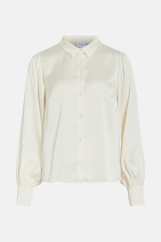 Blouse blanche à longues manches de VILA, avec fermeture à boutons et manches bouffantes.