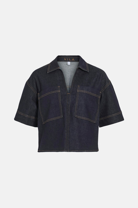 VILEVA V-NECK 2/4 DENIM TOP DBD