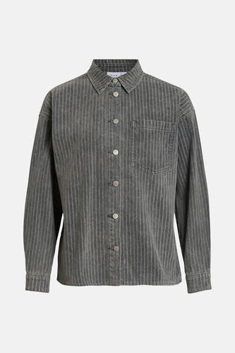 T-shirt en jeans en denim foncé de VILA, avec un motif fin rayé, vu de derrière.