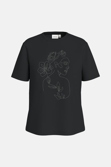 T-shirt noir à manches courtes de VILA®, vu de l'arrière.