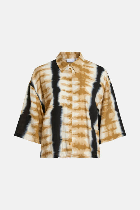 Chemise multicolore à manches courtes de VILA®, avec imprimé rayé et cordon de serrage sur le dos.