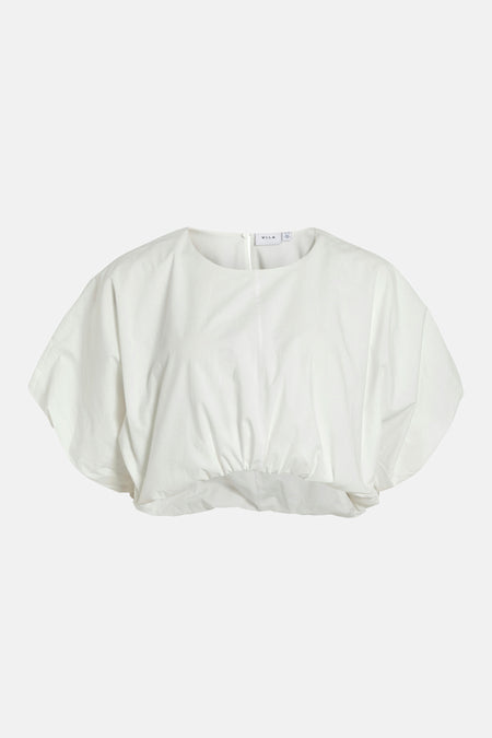 Witte blouse met korte mouwen van VILA, met ronde halslijn en geplooide details.