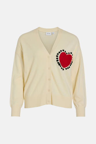 Gilet beige de VILA®, avec des manches longues et des détails côtelés, représenté sur le dos.