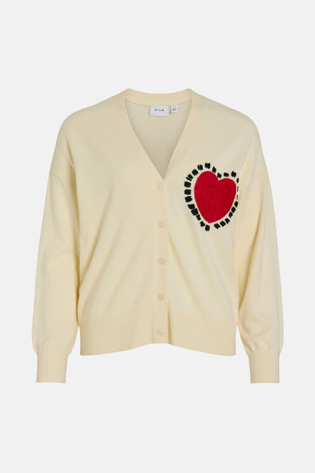 Gilet beige de VILA®, avec des manches longues et des détails côtelés, représenté sur le dos.