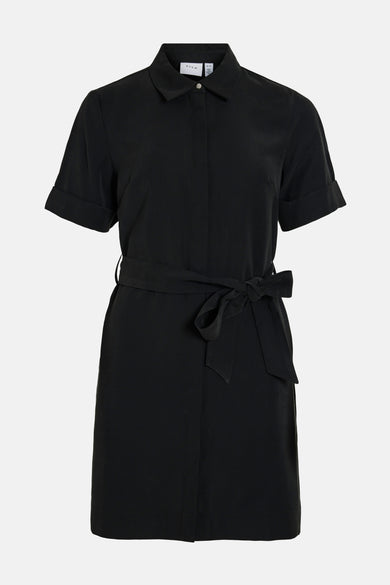 Robe noire à manches courtes de VILA®, dotée d'un col et d'une ceinture.