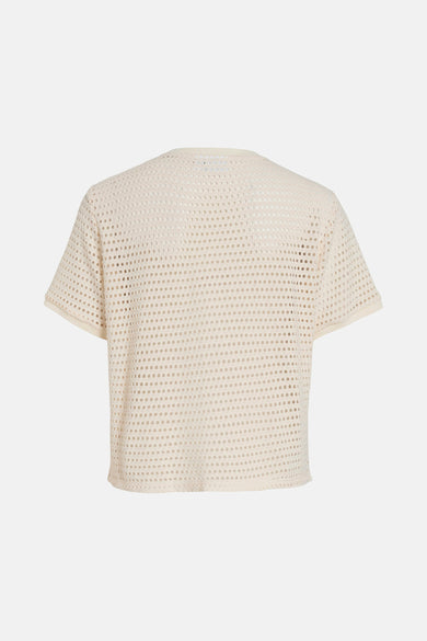T-shirt écru de VILA® avec des manches courtes, une texture ouverte et un fini lisse.
