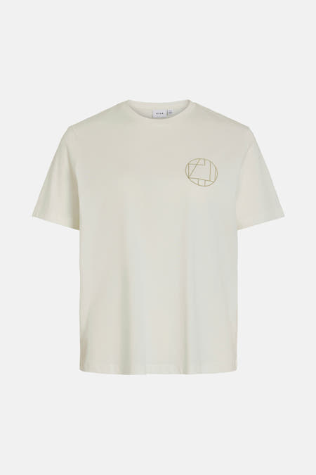 T-shirt blanc à manches courtes de VILA, représenté sur un fond uniforme.