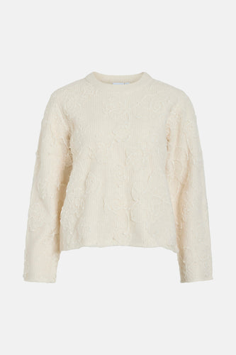 VIHAYDEN O-NECK L/S EMBROIDERY KNIT TOP