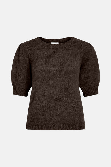 Sweat-shirt marron de VILA®, avec des manches bouffantes et une texture fine tr vue sur le dos.