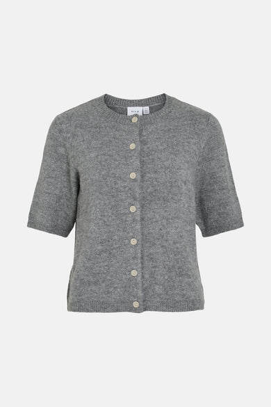 Gilet gris de VILA, avec des manches courtes et une fermeture à boutons.