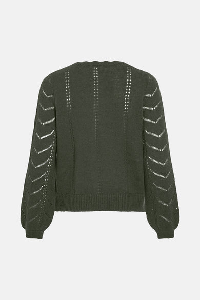 Groen vest van VILA® met lange mouwen en een open gebreid patroon aan de achterkant.
