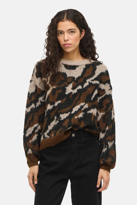 VILOMA O-NECK L/S JACQUARD KNIT TOP