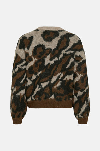 Sweat-shirt marron avec col rond de VILA®, avec une impression d'animaux frappante et des manches longues.