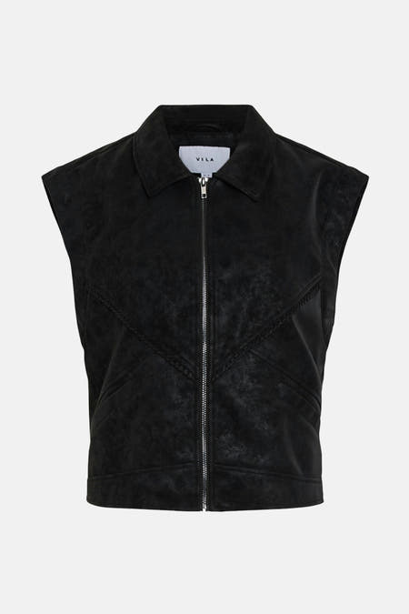 Gilet bodywarmer noir de VILA, avec une fermeture éclair à l'avant et un col.