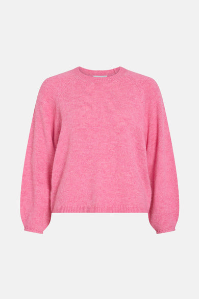 T-shirt rose avec col rond de VILA, avec des manches longues et une texture côtelée.