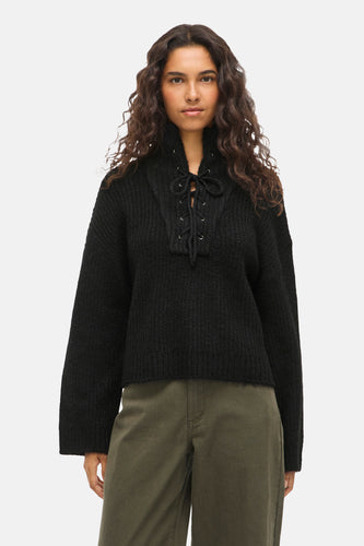 VIGLEEBA HIGH NECK L/S RIB KNIT TOP