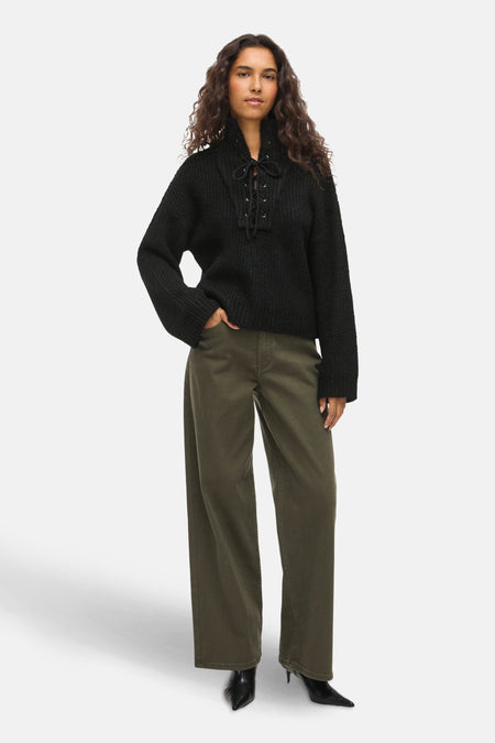VIGLEEBA HIGH NECK L/S RIB KNIT TOP