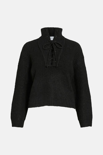 Sweat-shirt noir de VILA, avec un col haut et une fermeture à glissière sur le devant.