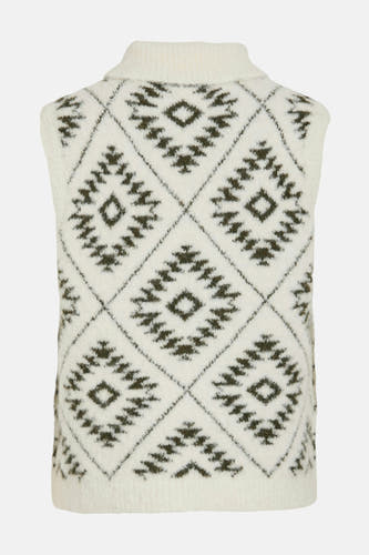T-shirt écru de VILA avec un motif de losange tissé et un col haut.