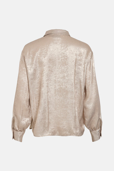 Beige overhemd met lange mouwen van VILA®, gezien van achteren met een subtiele glans.