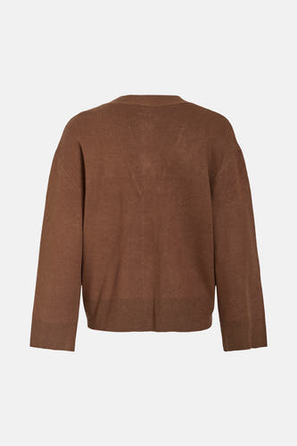 Veste brune de VILA®, avec des manches longues et une texture tricotée lisse, vue sur le dos.