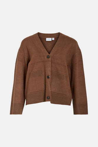 Veste brune de VILA avec longues manches, fermeture à boutons et poches brodées.