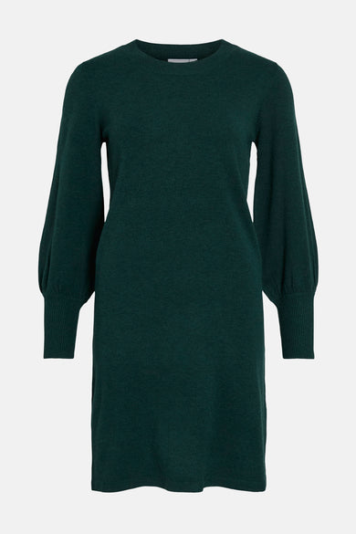 Robe de longues manches vertes de VILA®, avec une texture tricotée et des manches ballon.