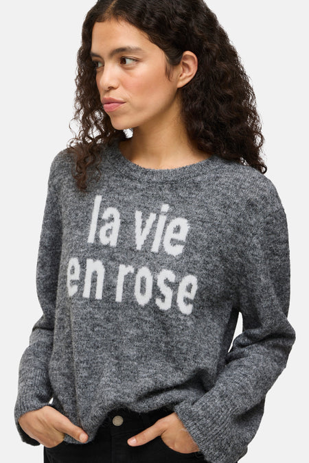 VIMELIE O-NECK L/S DETAIL KNIT TOP/R
