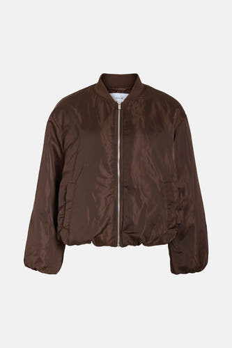 Manteau court brun de VILA®, avec une fermeture éclair argentée et des manches longues.