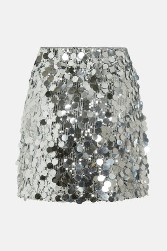 Robe courte en argent de VILA®, recouverte de paillettes brillantes, pour un look festif.