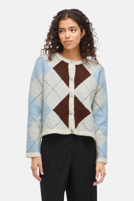 VIKAYLA O-NECK L/S CHECK KNIT CARDI/BFS