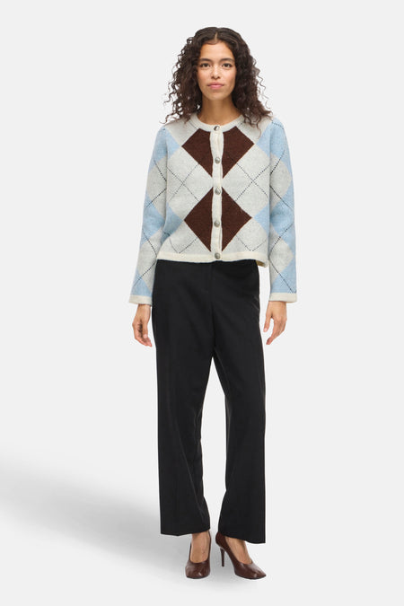 VIKAYLA O-NECK L/S CHECK KNIT CARDI/BFS