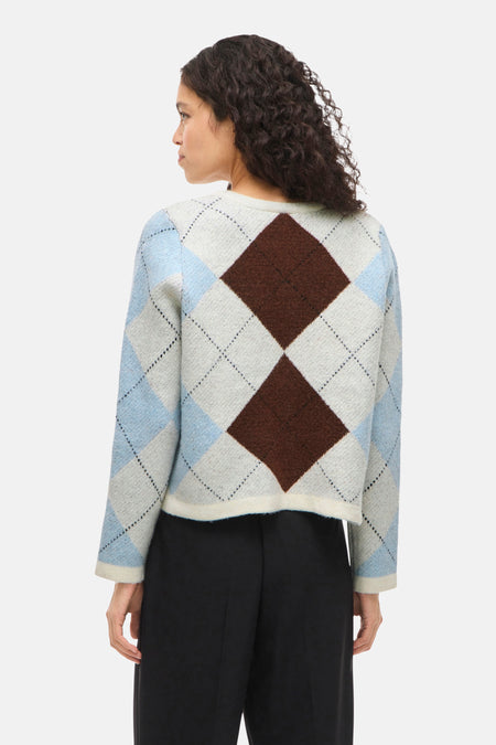 VIKAYLA O-NECK L/S CHECK KNIT CARDI/BFS