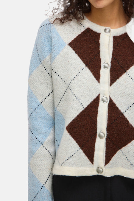 VIKAYLA O-NECK L/S CHECK KNIT CARDI/BFS