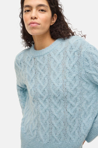 T-shirt bleu marine à col rond de VILA®, avec un motif côtelé et des manches longues.