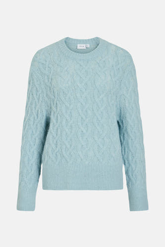 Sweat-shirt bleu de VILA, avec col rond et motif côtes, manches longues.