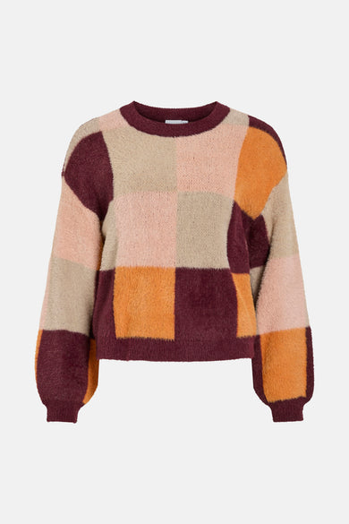 Sweat-shirt multicolore à col rond de VILA®, avec un motif à blocs et des manches longues.
