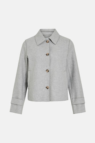 Manteau court gris de Vila, avec des manches longues et une fermeture à boutons, sur un fond blanc.