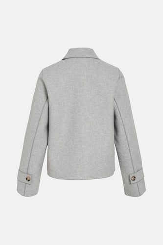 Grijze wollen jas, achterkant.