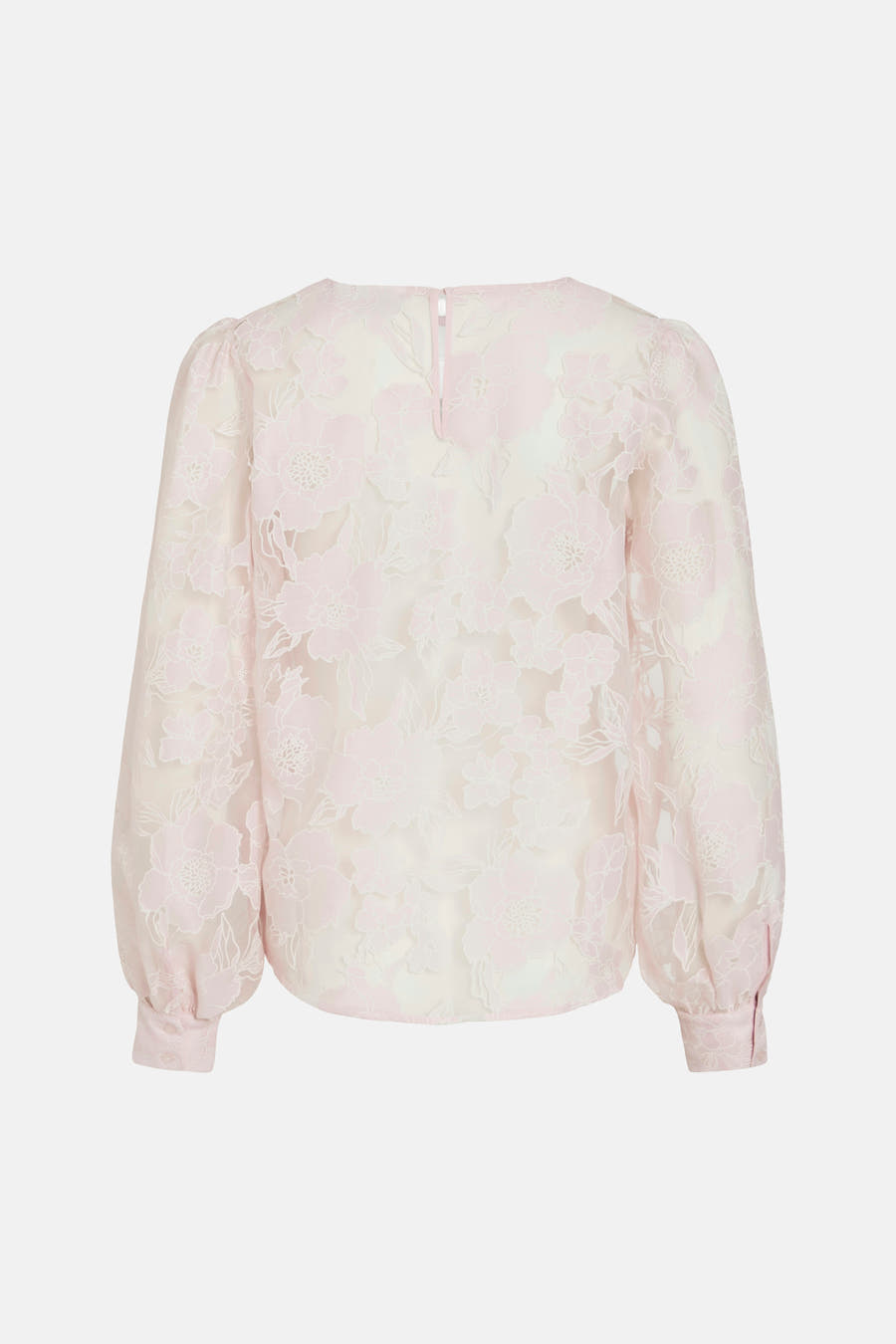 Roze blouse met lange mouwen van VILA®, met een bloemenpatroon en ballonmouwen, rugaanzicht.
