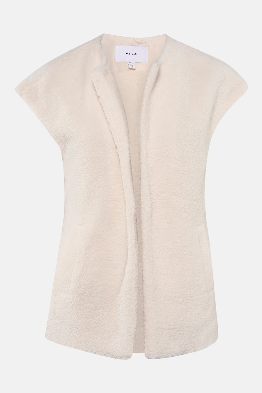 Manteau beige de VILA®, avec une texture pelucheuse douce, sans fermeture, vu de dos.