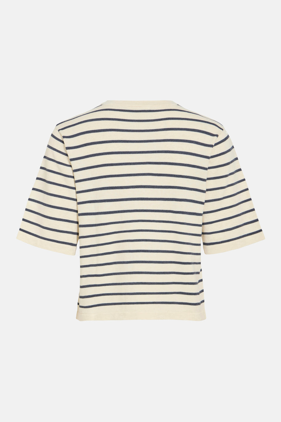 Beige T-shirt met korte mouwen van VILA®, met een gestreept patroon in donkerblauw.